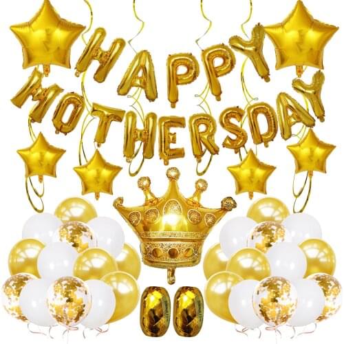 Mothers day balloon set 16 inch rose gold golden letter balloon crown happy mothers day decoration party supplies