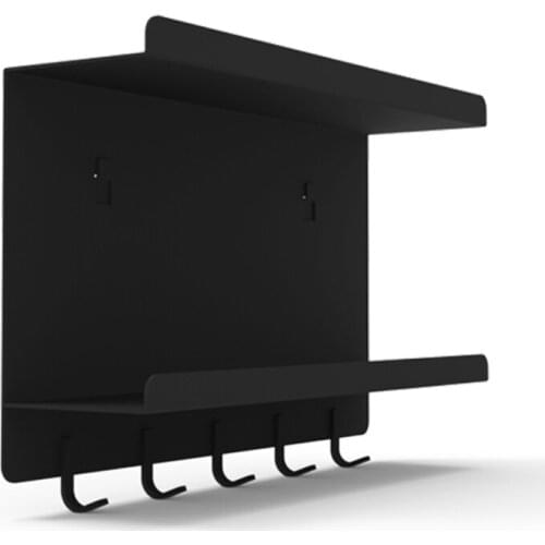 Black Wall Mounted Bathroom Shelf with Towel Rack and 5 Hooks Rustic Storage Floating Shelf for Kitchen Bathroom Living