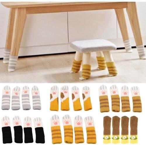 4PDurable Knitted Table Chair Leg Cover Chair Table Foot Sock Floor Protection Non-slip Table Legs Home Furniture Protector