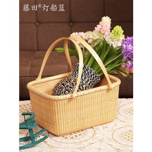 Handmade rattan storage baskets portable vegetables fruit picnic hanging basket home organization and storage gift baskets bins