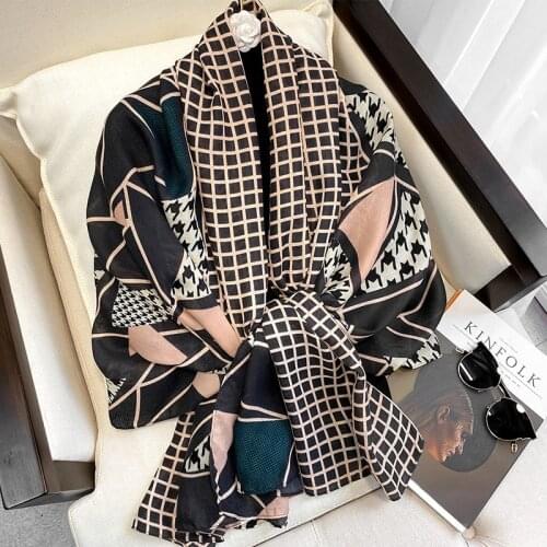 2020 New Women Autumn Spring Scarf Cotton Hijab Shawls Houndstooth Plaid Print Beach Wraps Scarves Female Headband Bandanas