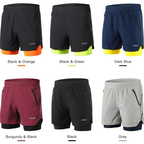 Lixada Mens 2-in-1 Running Sport Shorts Quick Drying Breathable Gym Training Exercise Jogging Cycling Shorts With Longer Liner