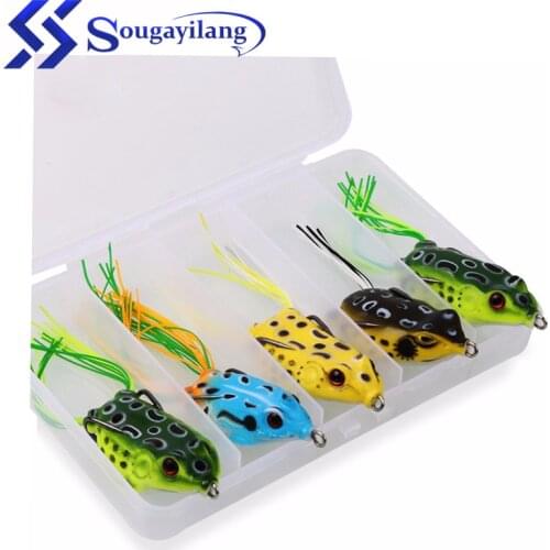 Sougayilang 5pcs/Box Soft Frog Fishing Lures Double Hooks Top water Ray Frog Artificial Minnow Crank Soft Bait fishing tackle