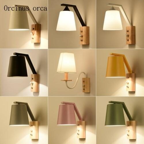 Nordic modern simple wood wall lamp living room corridor bedroom bedside lamp creative personality iron art LED wall lamp