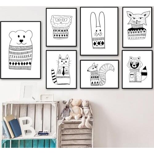 Animal Bear Owl Rabbit Squirrel Raccoon Cat Wall Art Canvas Painting Nordic Posters And Prints Wall Pictures Kids Room Decor