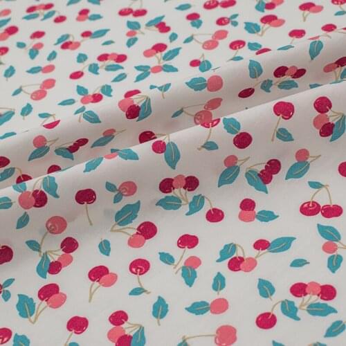 The Cherry On White Cotton Fabric For Dress Tissus Au MÈTre Telas Algodon Estampadas Sewing Ткань Для Шитья Vestidos Tissu Tela
