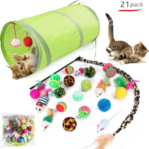 21pcs Cat Tunnel Toy Pet Training Crawling Through Mouse Teaser