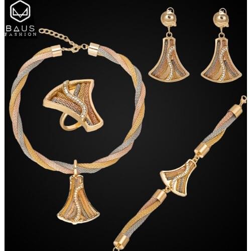 Turkish jewelry 2018 African Beads jewelry set gift for Mothers day Dubai jewelry sets Gold-color necklace earrings set design
