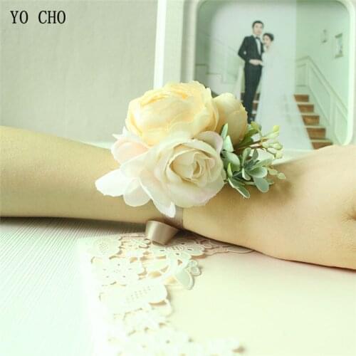 High Grade Silk Flower Wrist Corsage Artificial Rose Bridesmaid Brooch Man Boutonniere Dress Accessory Wedding Prom Party Decor