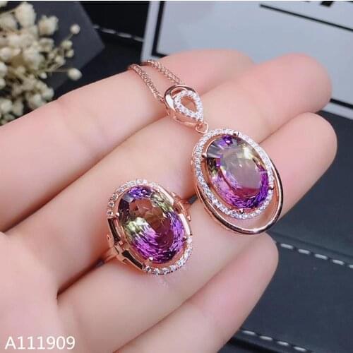 KJJEAXCMY boutique jewelry 925 sterling silver inlaid Ametrine necklace pendant ring Womens set