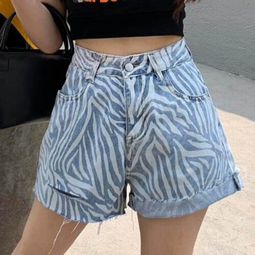 Streetwear Striped Denim Shorts Women Summer Irregular High Waist Jeans Shorts Sexyladies Ripped Slim Black Short Mujer 2021
