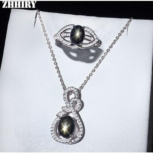 ZHHIRY Star Sapphire Sets Ring Necklace Pendant Solid 925 Sterling Silver Natural Gemstone Woman Fine Jewelry