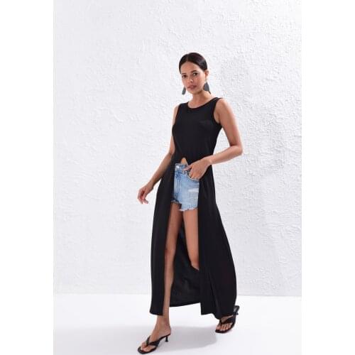 Womens Black Long Tunic Dress, Special Design, Different Cut, Comfortable, Modern Fashion, Shorts, jeans, Leggings Top Use, Sporty and Special