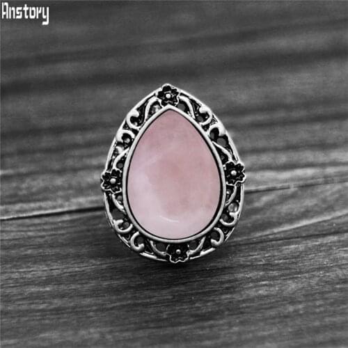 Vintage Water Drop Natural Amethysts Quartz Rings For Women Flower Plant Natural Stone Jades Tiger Eye Lapis Adjustable Ring