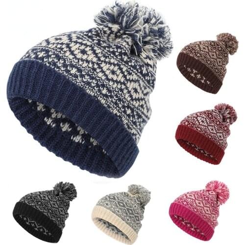 Winter Hats For Women To Keep Warm Pompoms Natural Knit Hat Women Beanie Cotton Fluffy Hat Hedging Cap Variegated Plaid Cap New