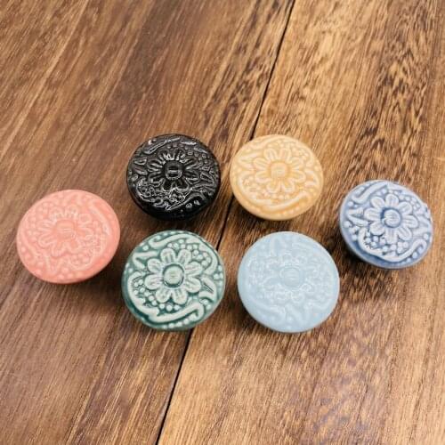 1pc Painted Ceramic Knob Cabinet Ball Handle Cupboard Dresser Drawer Round Pull Decor Retro Kitchen Country Flower Pattern Screw