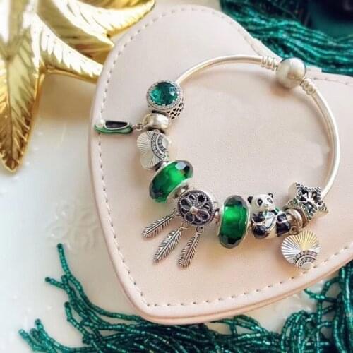 100% 925 Sterling Silver Shadow Princess Shoes And Panda Beaded Bracelet For Christmas Wedding Party Gift Fashion Jewelry