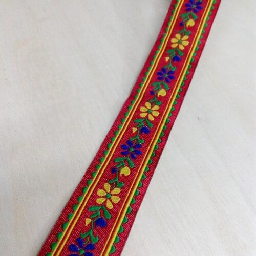 2.5cm 25mm 1' Red Yelow Flower Green Blue Bilateral Wedged Diy Bedding Costume Curtain Laciness National Jacquard Ribbon Webbing