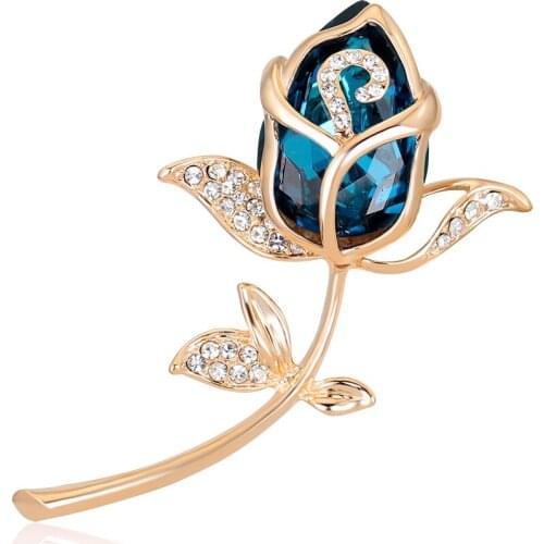 2018 Fashion Alloy rose Brooches jewelry 7 colors beautiful Rhinestone flowers pins and brooches for women men suits pins metal