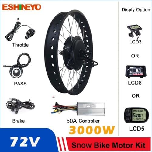 72V 3000W Powerful Electric Fat Bike Wheel Kit Snow Bicycle Rear Freewheel Cassette Hub Motor 24'' 26 inch Ebike Conversion Kit