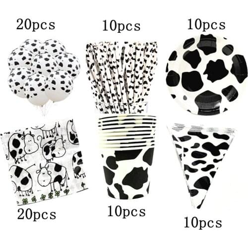 80Pcs Cow Theme Kid’s Favorite Festival Decorations Cow Birthday Party Supplies Disposable Plates Straws Cups Banners Napkins