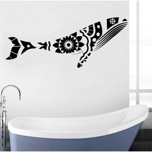 Abstract Whale Wall Stickers Sea Ocean Animal Decal Floral Pattern Sticker Bathroom Wall Decoration Waterproof Personalized