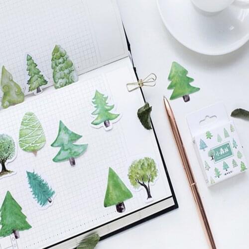 Free shipping 56packs Green Fresh Sticker Pine Tree Iron Tree Small Forest Boxed Scrapbooking Decoration Stationery