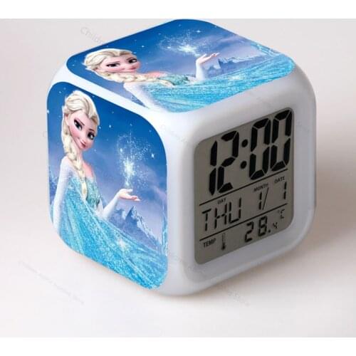 Disney Frozen 2 LED Alarm Clock Toys FROZEN Elsa Queen Princess Anna Colorful Mood Square Clock Can Be Luminous and Rechargeable