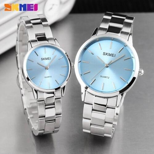 SKMEI New Couple Watches For Lovers Fashion Business Quartz Stainless Steel Clock Dress Women Men Wristwatch Gift Relojes Hombre