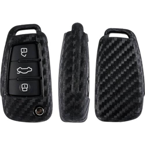 Carbon Fiber Pattern Silicone Key Protection Cases For Audi Sline A3 A5 Q3 Q5 A6 C5 C6 A4 B6 TT 80 S6 3 Buttons Flip Key