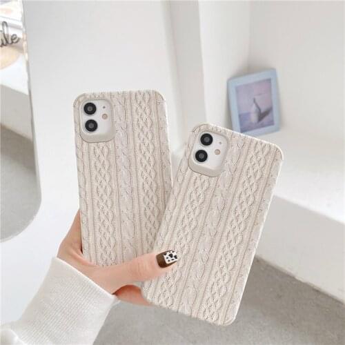 Retro kawaii plush knitted sweater art Phone Case For iPhone 12 11 Pro Max XR XS Max 7 8 Plus 12 mini 7Plus case Cute soft Cover