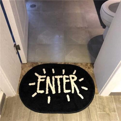Black White Oval Letter Simple Style Non-Slip Foot Mat for Bedroom Bath Water Absorption Carpet Door Mats Two Size Select