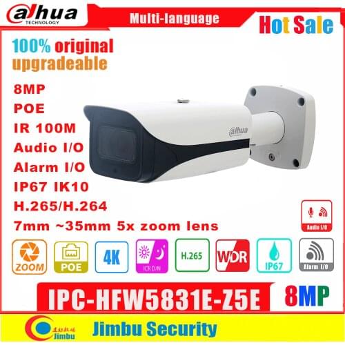 Dahua POE 4K 8MP IP Bullet Camera Smart home IPC-HFW5831E-Z5E 7mm~35mm 5x Zoom Lens IR100M Surveillance Camera Street IP67 IK10