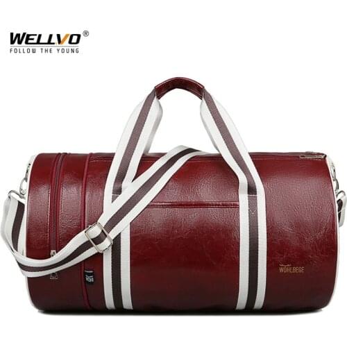 High Quality PU Leathet Travel Bags Large Capacity Travel Duffle Gym Sports Bag With Shoes Pocket Casual Fashion Handbag XA689Z