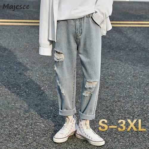 Men Jeans Summer Straight Wide-leg Thin Hole Ripped Oversize 3XL Loose Leisure Washed Denim Trousers All-match Fashion Korean
