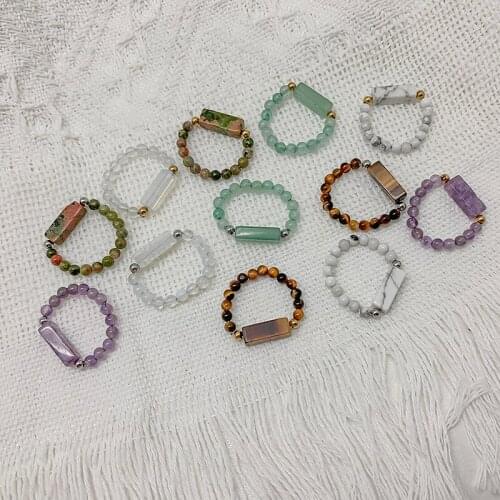 Bohemian Handmade Rings for Women Natural Stone Fashion Beaded Party Couple Ring Gift Jewelry Romantic Elegant Women Ring