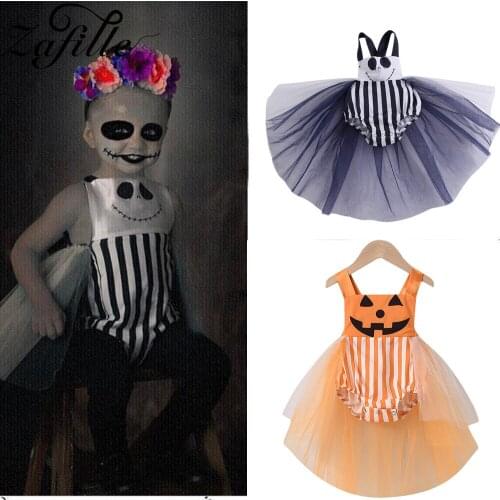 ZAFILLE My First Halloween Baby Girl Pumpkin Ghost Romper Funny Cosplay Skirted Bodysuit Festival Party Baby Halloween Costume
