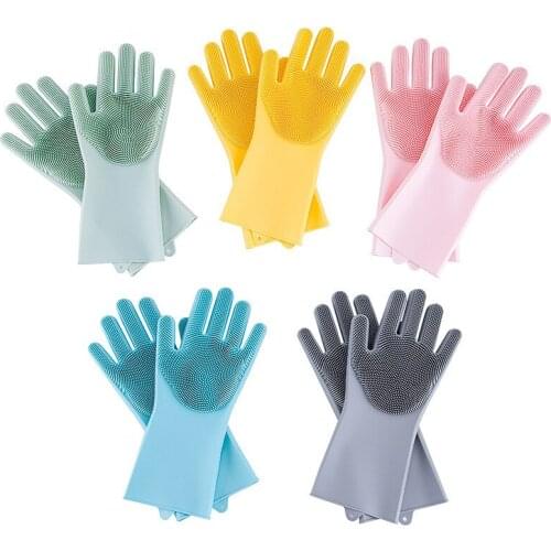 Kitchen Silicone Cleaning Gloves Magic Silicone Dish Washing Gloves For Household Silicone Scrubber Rubber Dishwashing Gloves