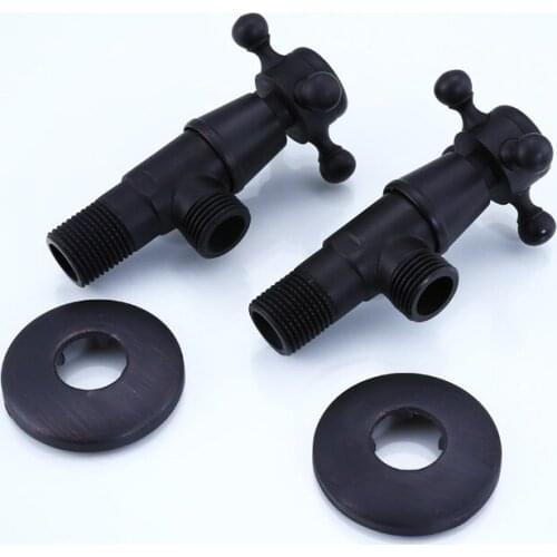 2 Pcs Black Oil Rubbed Brass Bathroom Hardware Accessories 1/2" male Angle Stop Valve Dav009