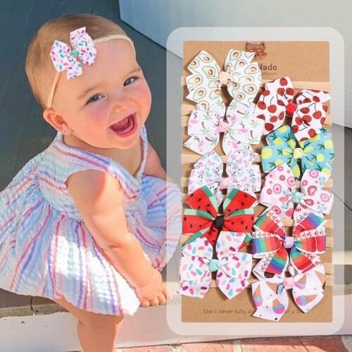 Toddler Cute Fruits Print Bowknot Traceless Nylon Headband Fashion Cartoon Pattern Grosgrain Ribbon Bows Hairband Photo Props