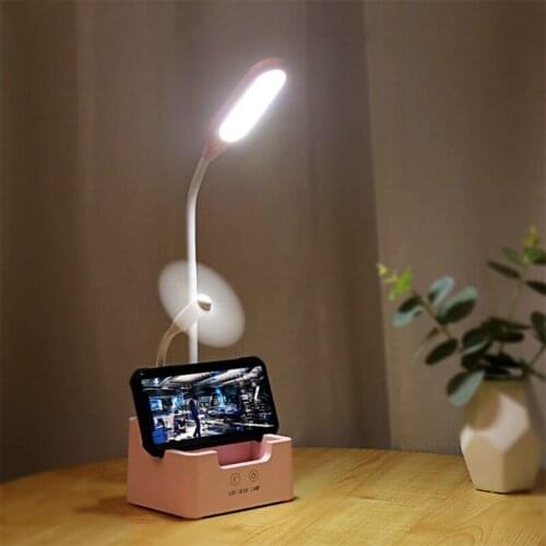 Multifunctional Rechargeable Portable LED Desk Lamp Dimmable Eye-Caring Touch Control Table Lamp Message Board Fan USB Charging
