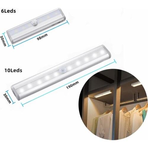 6/10 LEDs PIR LED Motion Sensor Light Cupboard Wardrobe Bed Lamp LED Under Cabinet Night Light for Closet Stairs Kitchen