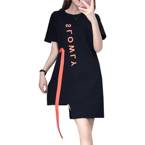2020 new summer womens T-shirt dresses spring autumn popular small fresh letter dress Plus size short-sleeved dress female