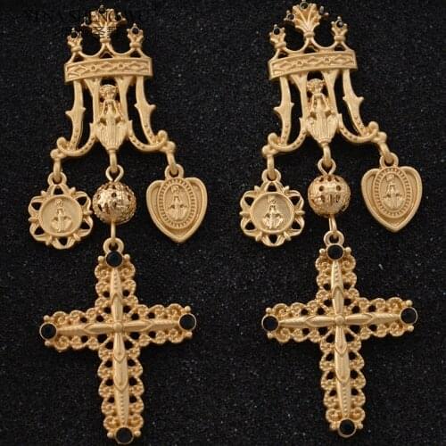 Punk Baroque Gold Color Cross Tassel Earrings for Women Trendy Jewelry Vintage Hyperbole Drop Earring Gift Wedding Accessories