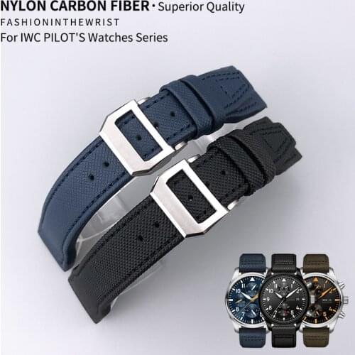 High Quality Nylon Calfskin Watchband Fit for IWC Big PILOT IW5009 TOP GUN IW3880 Leather Watch Strap Black Wristband 21mm 22mm