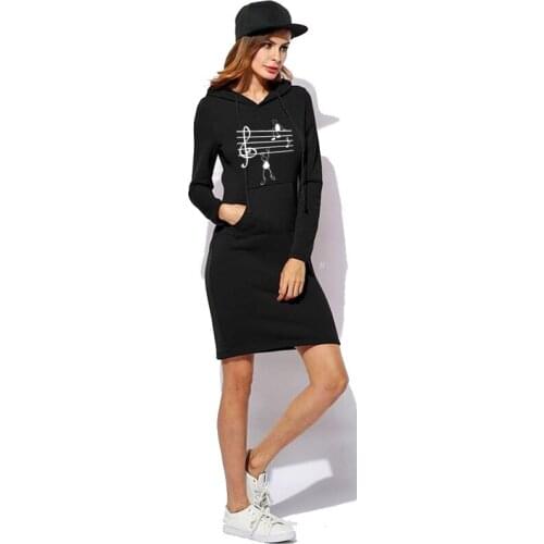 Music Notes Funny Printed Dress Women Autumn Animal Long Sleeve Harajuku Girl Casual O Neck Sexy Dress Women Bodycon Dresses