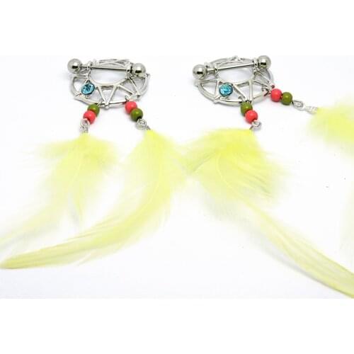 Factory Price! 2Pcs Bohemia Real Feather 316L Surgical Steel Nipple Rings Dangle for Women Nipple Piercing Body Jewelry