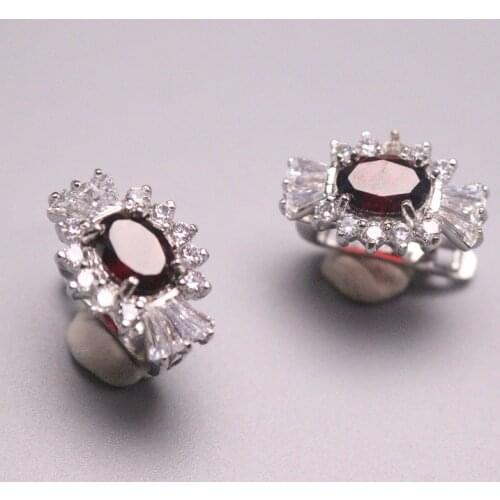 New Arrival S925 Sterling Silver Earrings Women Luck Garnet Flower Hoop Earrings 17x12mm