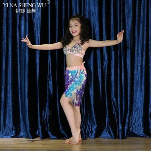 New Children Belly Dance Costumes Hot Sale kids Dance Show Clothing Bra+Sequin Hip Scarf Skirt Girls Dancing Performance Set
