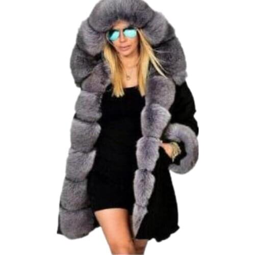 Plus Size S-5XL Women Winter Coat Overcoat Faux Fur Coat Jacket With Hooded Thick Cotton Coat Female Parkas Fur Jacket Outwear